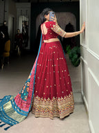 Lorenvalley Maroon Georgette Sequins and Thread Embroidery Work Lehenga Choli | Grocsy