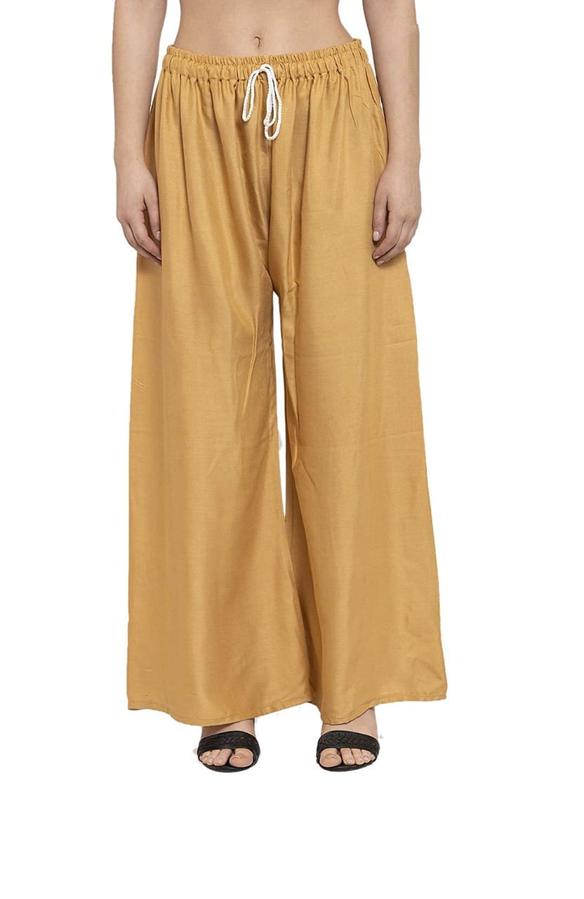 PAVONINE Beige Color Straight Fit Rayon Fabric Palazzo For Women | Grocsy