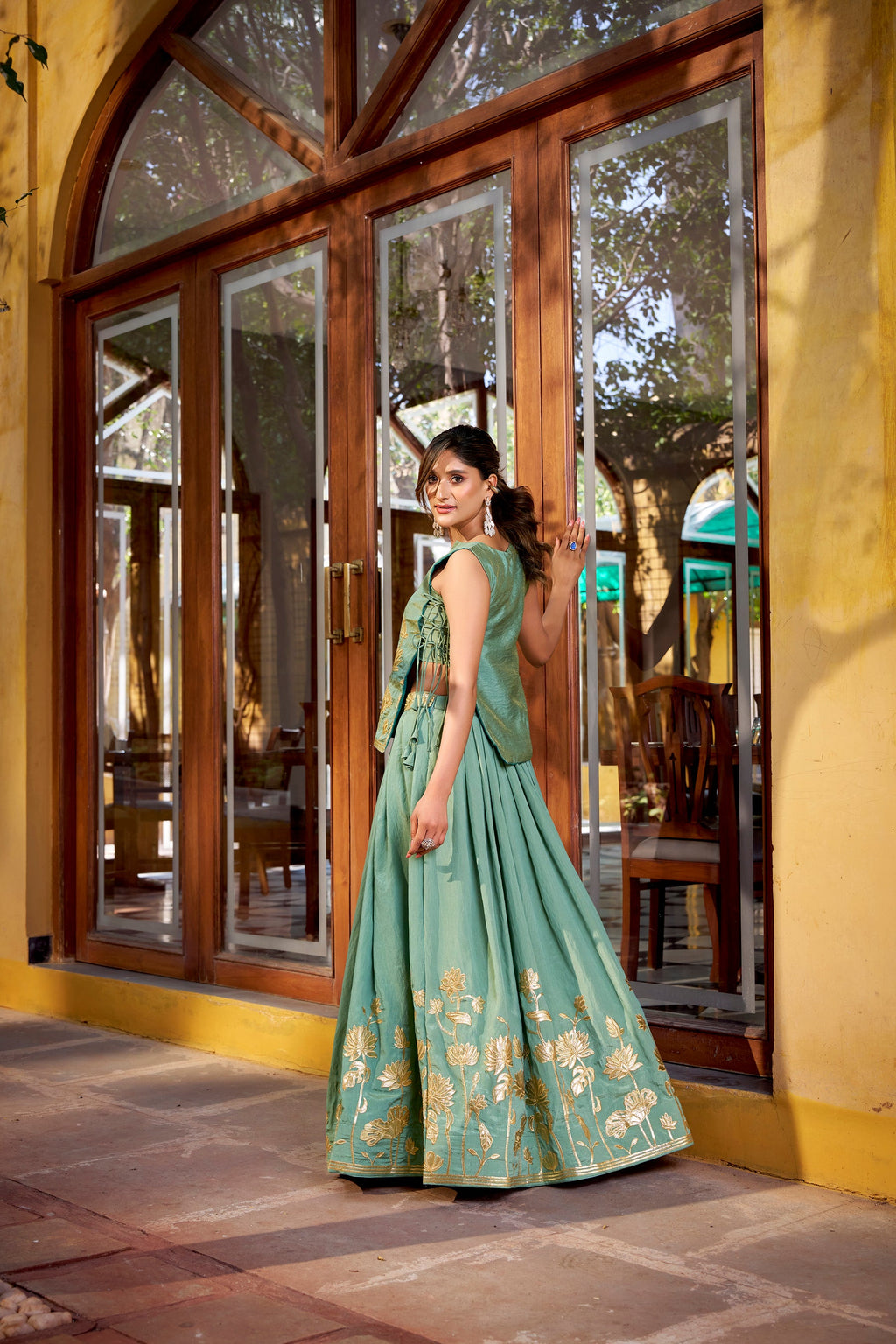 Lorenvalley Fashion Skyblue Pure Shimmer Thread Embroidery with Foil Work Lehenga Choli Co-ord Set | Grocsy