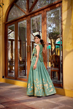 Lorenvalley Fashion Skyblue Pure Shimmer Thread Embroidery with Foil Work Lehenga Choli Co-ord Set | Grocsy