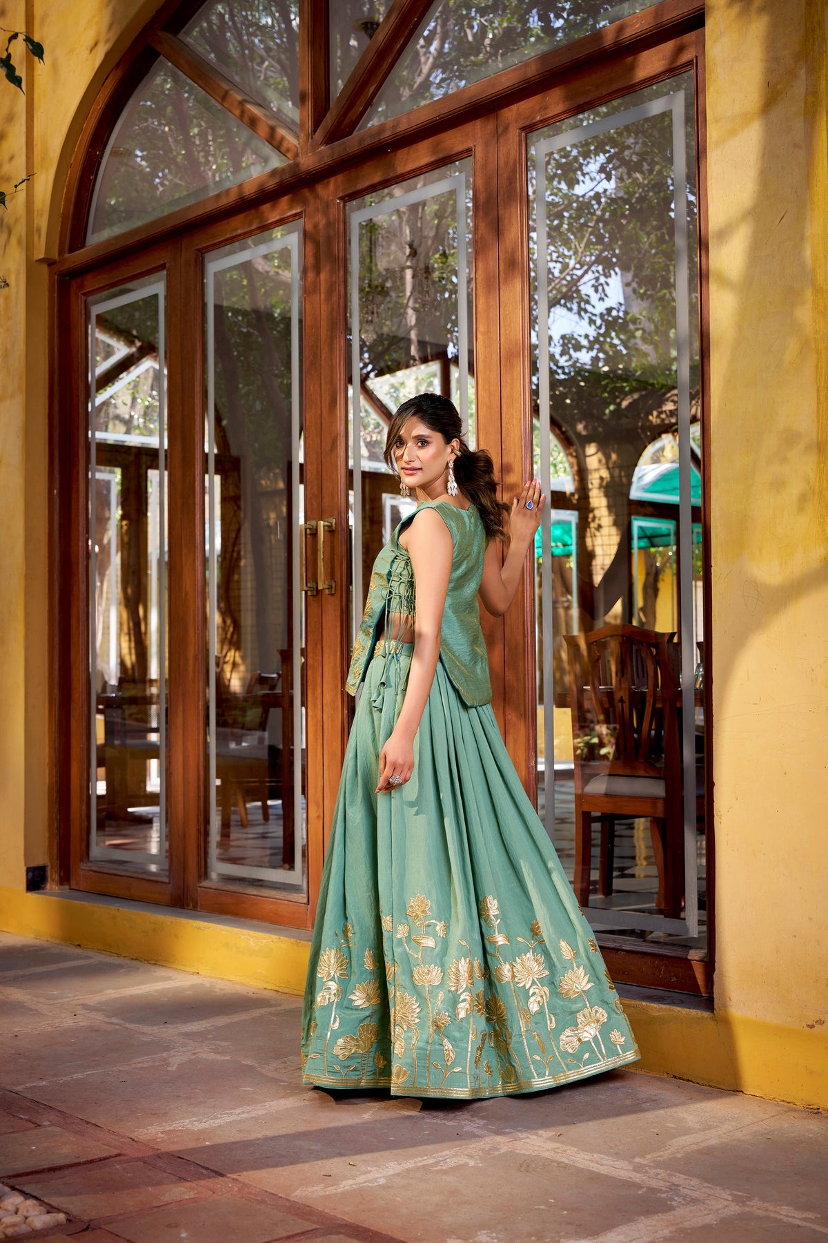Lorenvalley Fashion Skyblue Pure Shimmer Thread Embroidery with Foil Work Lehenga Choli Co-ord Set | Grocsy