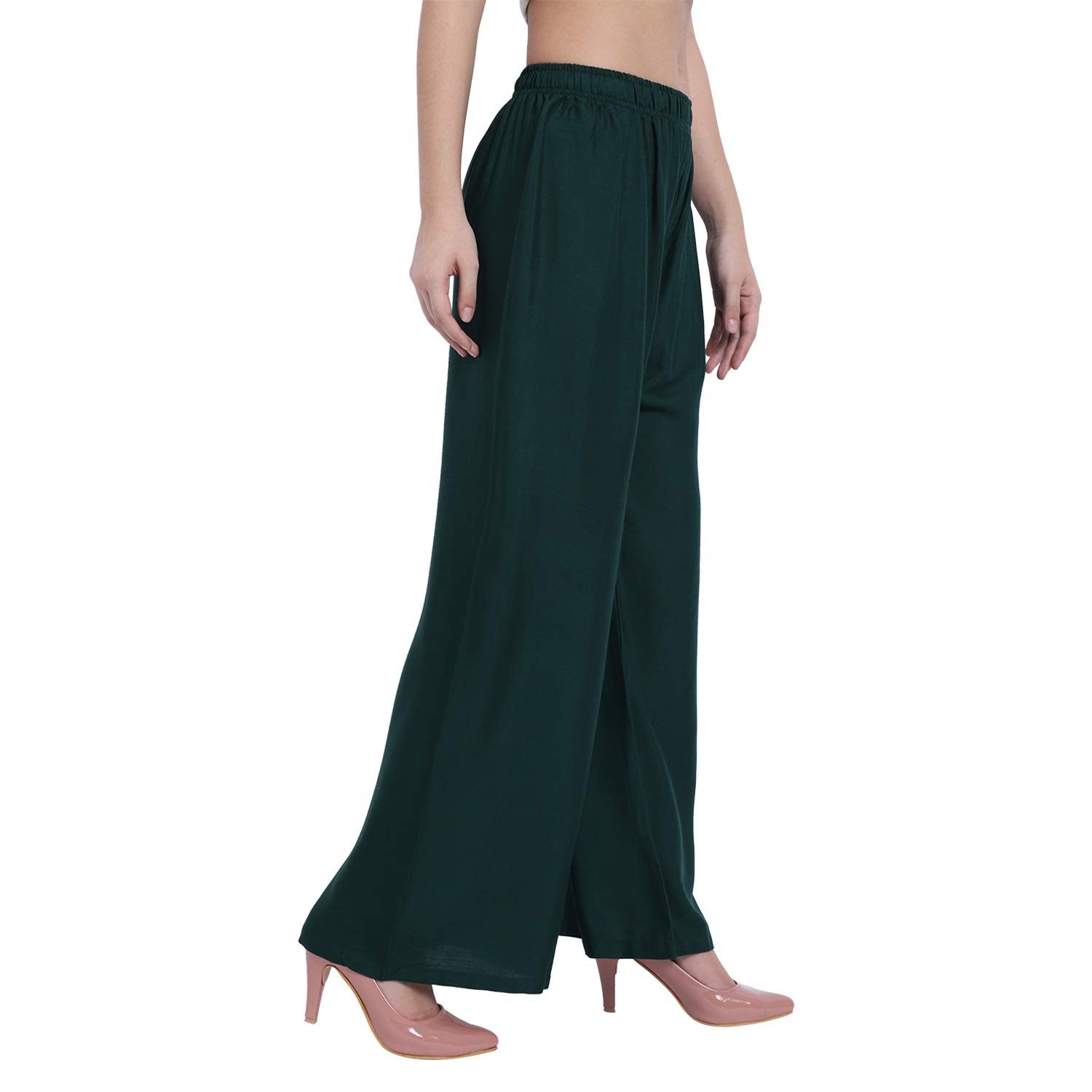 PAVONINE Bottle Color Straight Fit Rayon Fabric Palazzo For Women | Grocsy