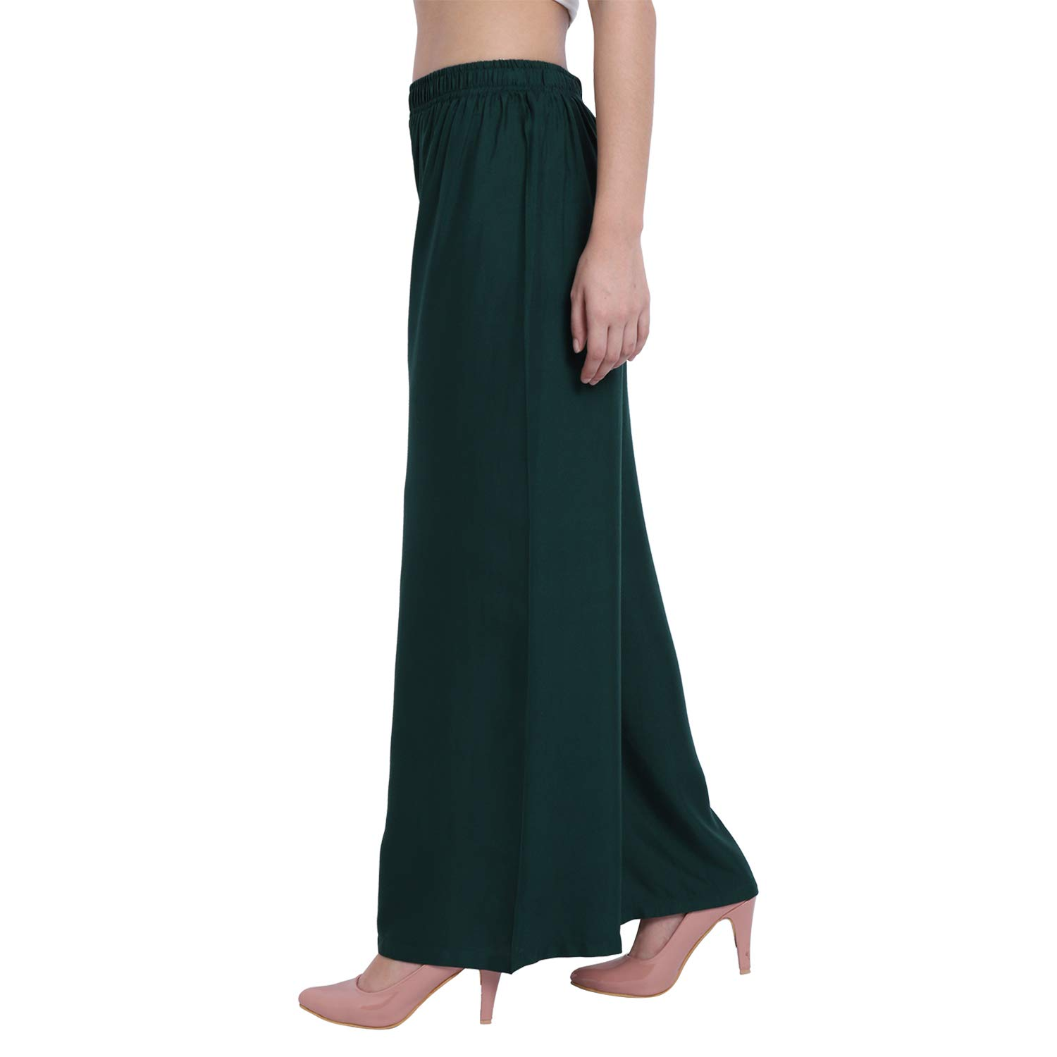 PAVONINE Bottle Color Straight Fit Rayon Fabric Palazzo For Women | Grocsy