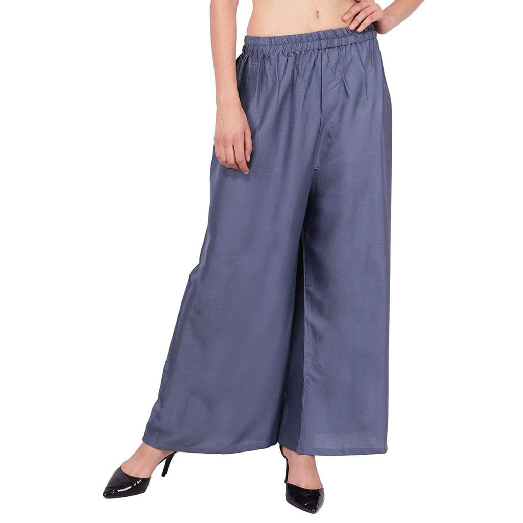 PAVONINE Grey Color Straight Fit Rayon Fabric Palazzo For Women | Grocsy
