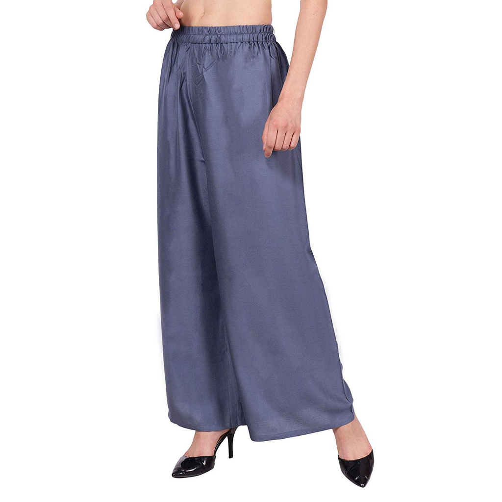 PAVONINE Grey Color Straight Fit Rayon Fabric Palazzo For Women | Grocsy