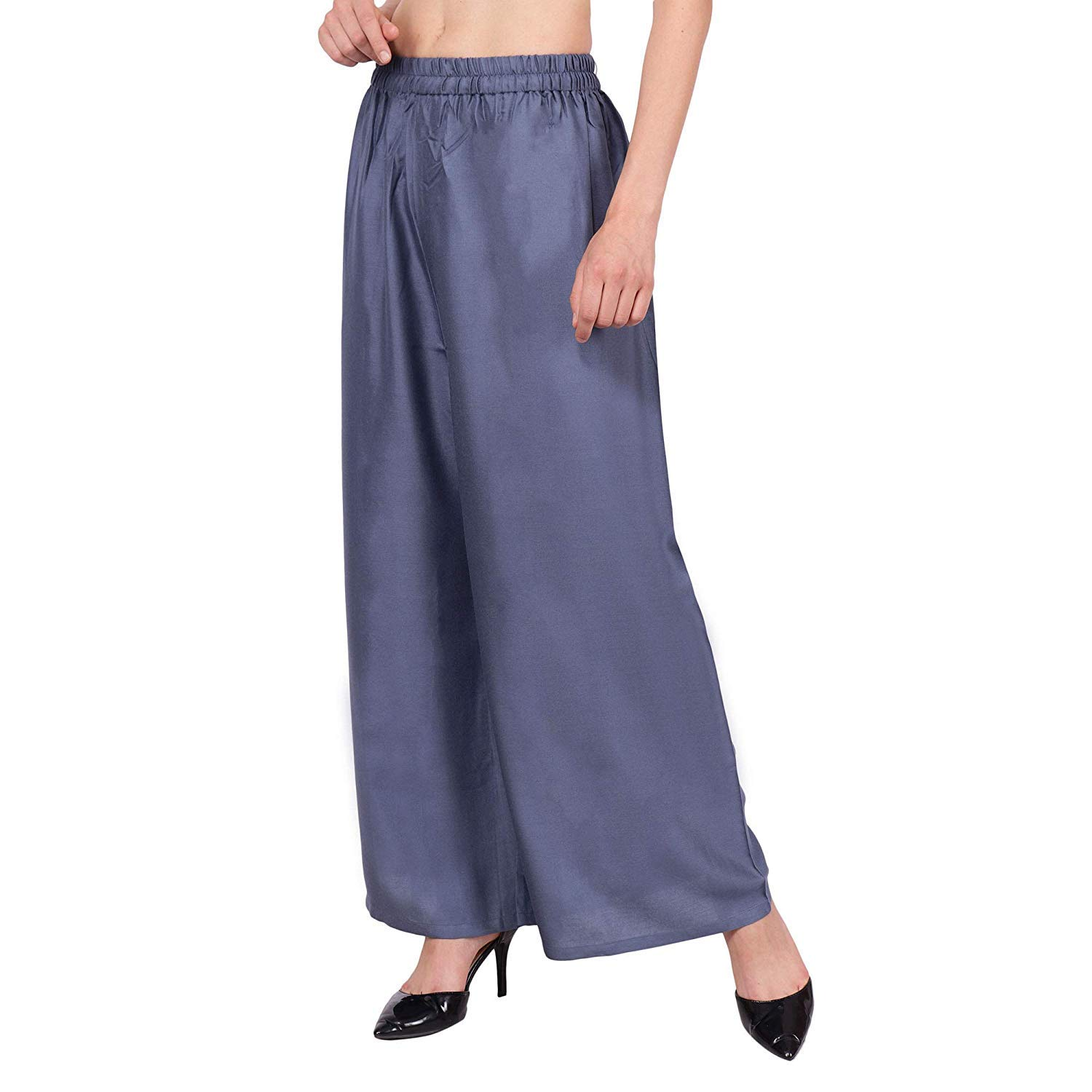 PAVONINE Grey Color Straight Fit Rayon Fabric Palazzo For Women | Grocsy