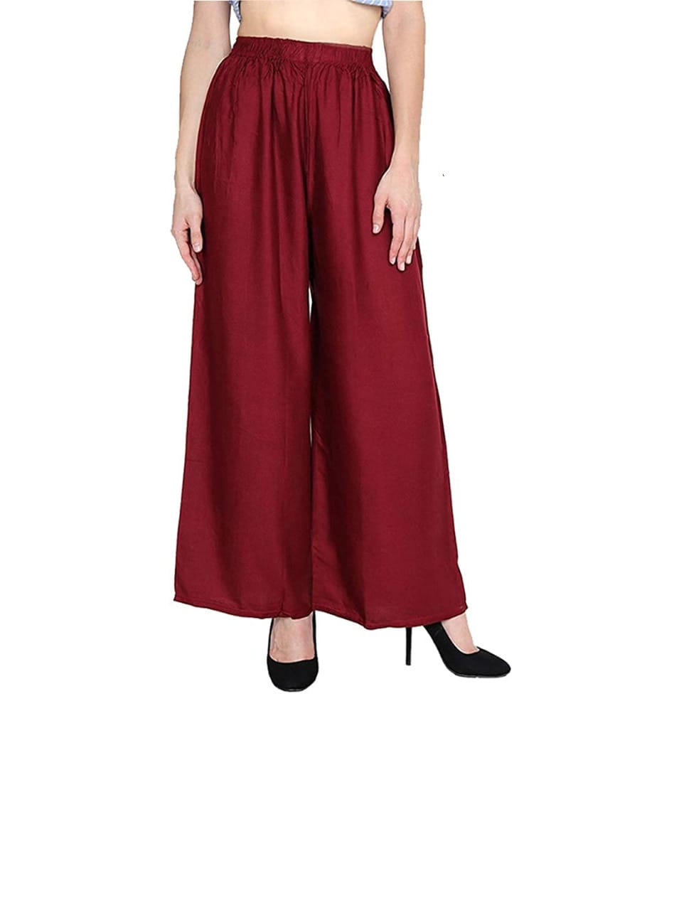 PAVONINE Maroon Color Straight Fit Rayon Fabric Palazzo For Women | Grocsy