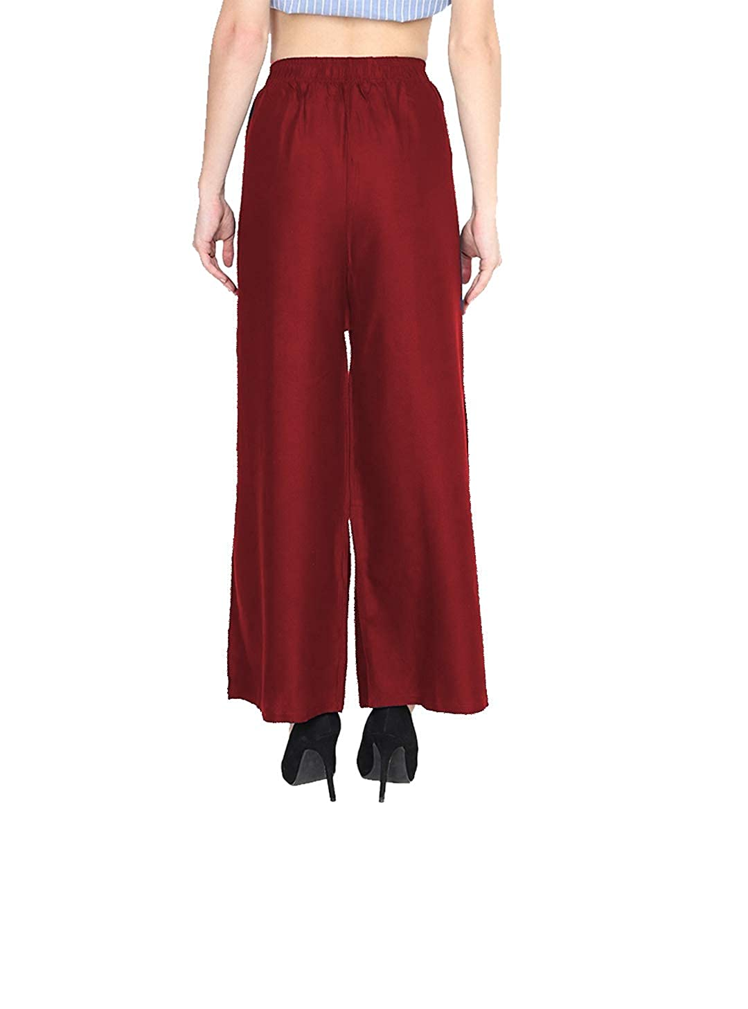 PAVONINE Maroon Color Straight Fit Rayon Fabric Palazzo For Women | Grocsy