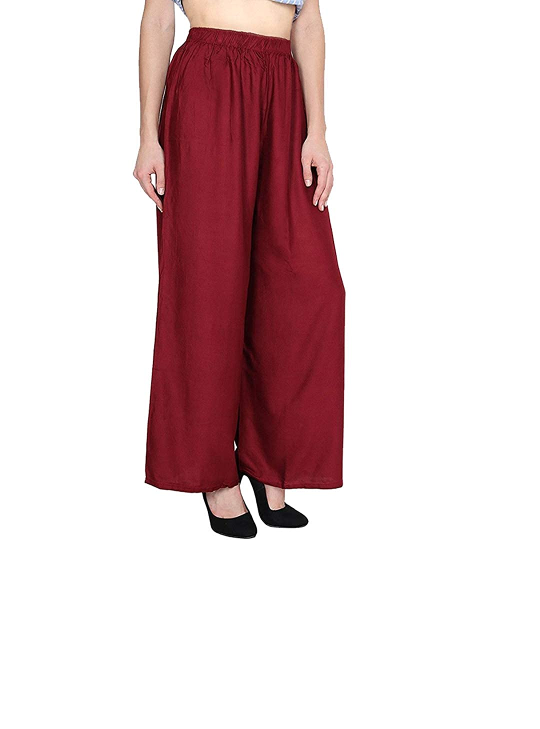 PAVONINE Maroon Color Straight Fit Rayon Fabric Palazzo For Women | Grocsy