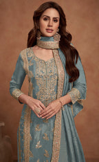 Anaita Grey Embroidered Silk Salwar Suit | Grocsy