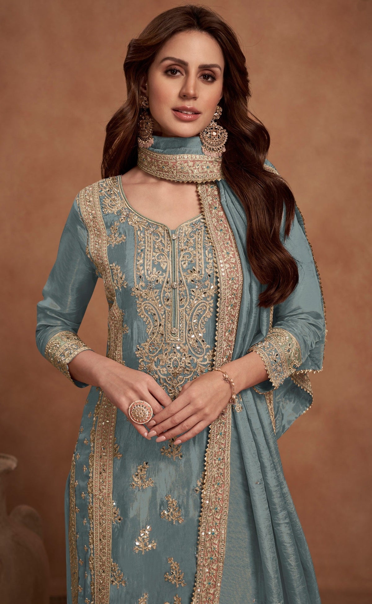 Anaita Grey Embroidered Silk Salwar Suit | Grocsy