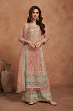 Anaita Peach Embroidered Silk Salwar Suit | Grocsy