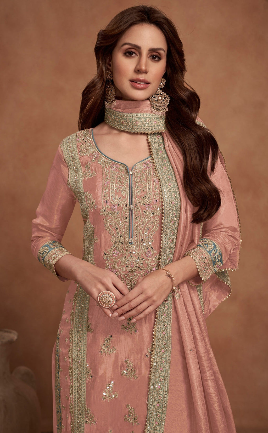 Anaita Peach Embroidered Silk Salwar Suit | Grocsy