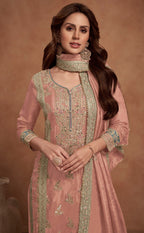 Anaita Peach Embroidered Silk Salwar Suit | Grocsy