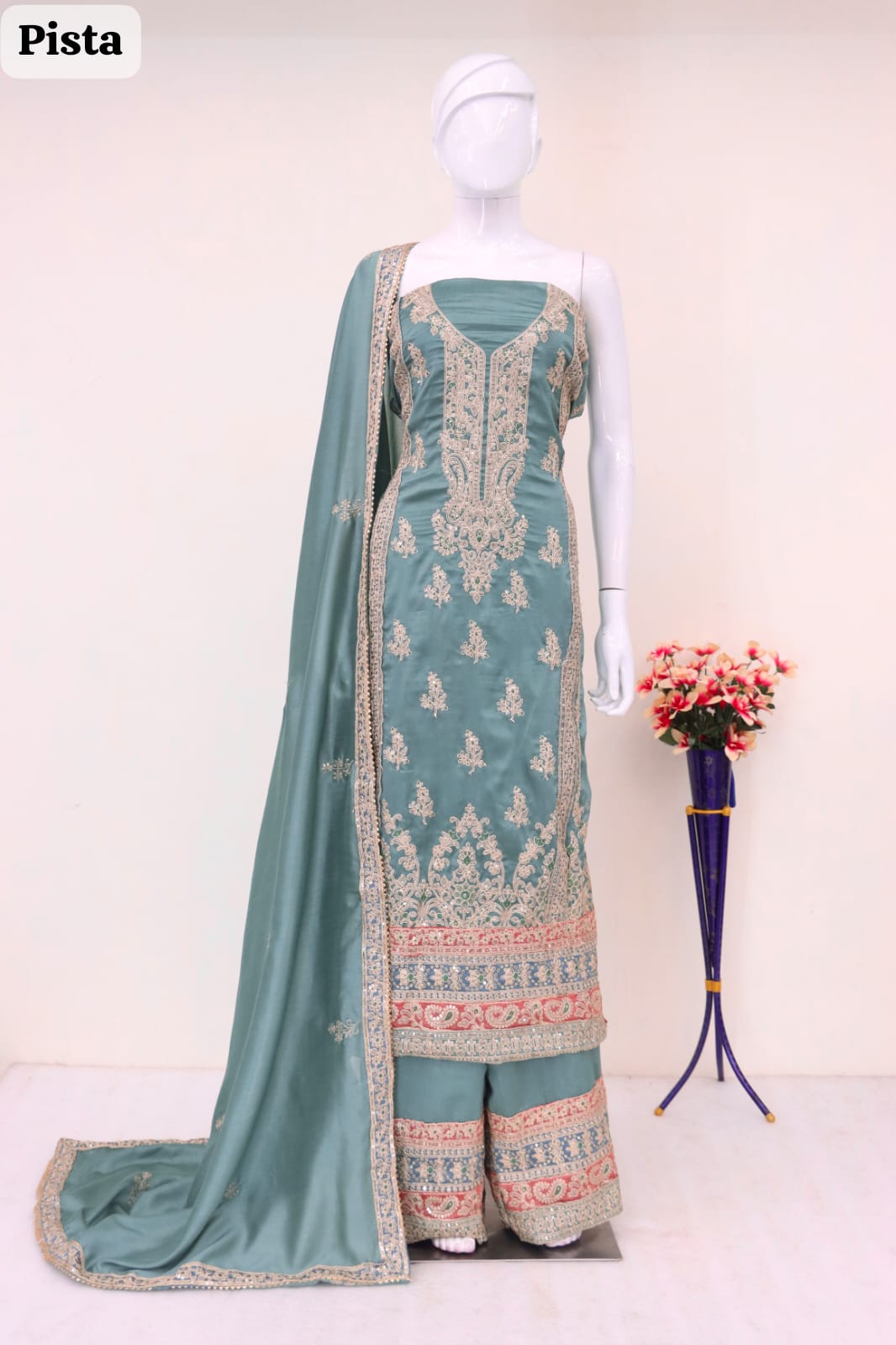 Anaita Sea Green Embroidered Silk Salwar Suit | Grocsy