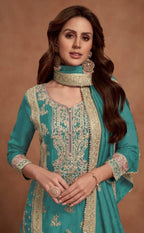 Anaita Teal Green Embroidered Silk Salwar Suit | Grocsy