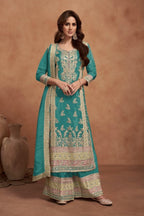 Anaita Teal Green Embroidered Silk Salwar Suit | Grocsy
