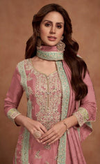 Anaita Dark Peach Embroidered Silk Salwar Suit | Grocsy