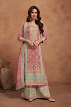 Anaita Dark Peach Embroidered Silk Salwar Suit | Grocsy