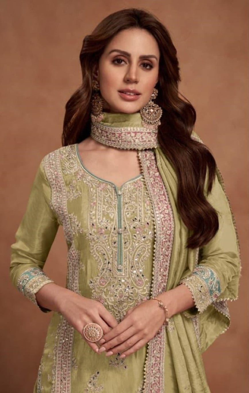 Anaita Lemon Embroidered Silk Salwar Suit | Grocsy