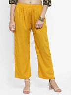 PAVONINE Mustard Color Straight Fit Rayon Fabric Palazzo For Women | Grocsy