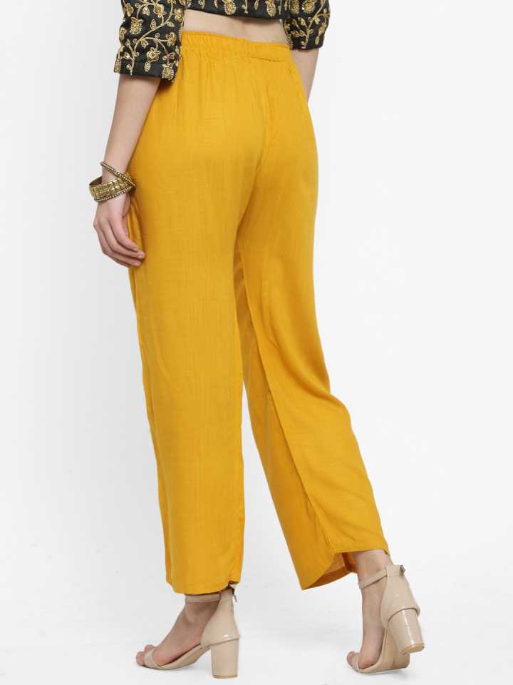 PAVONINE Mustard Color Straight Fit Rayon Fabric Palazzo For Women | Grocsy