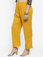 PAVONINE Mustard Color Straight Fit Rayon Fabric Palazzo For Women | Grocsy
