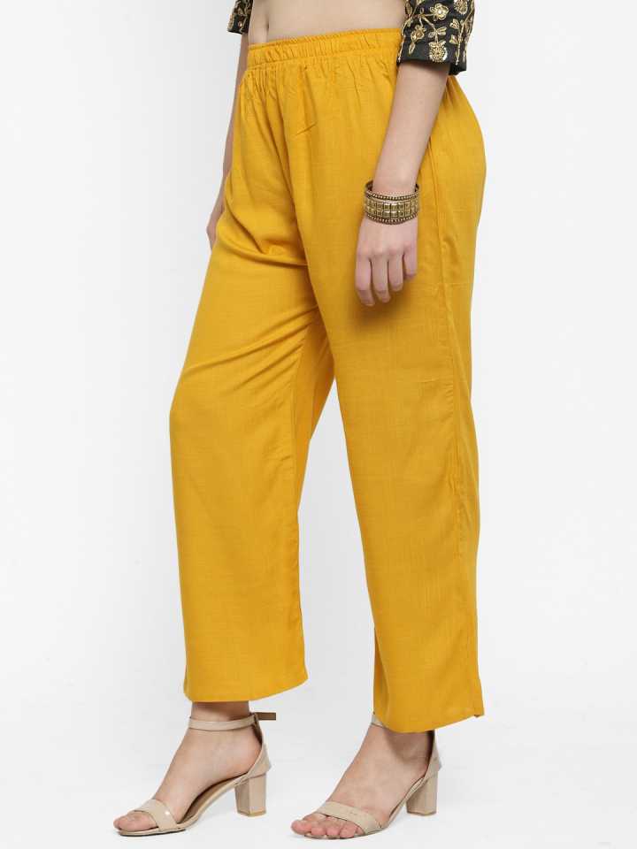 PAVONINE Mustard Color Straight Fit Rayon Fabric Palazzo For Women | Grocsy