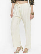 PAVONINE Off White Color Straight Fit Rayon Fabric Palazzo For Women | Grocsy