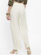 PAVONINE Off White Color Straight Fit Rayon Fabric Palazzo For Women | Grocsy