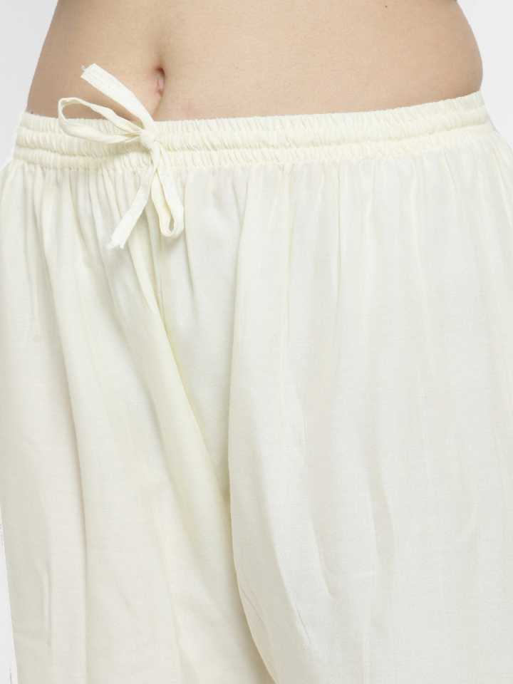 PAVONINE Off White Color Straight Fit Rayon Fabric Palazzo For Women | Grocsy