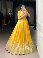 Lorenvalley Fashion Yellow Tussar Silk Printed Lehenga Choli with Koti | Grocsy