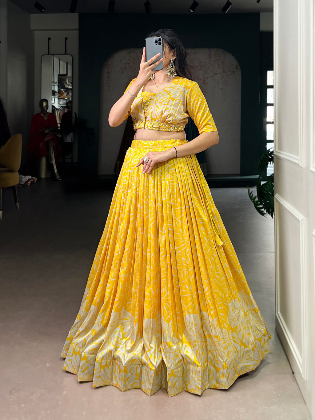 Lorenvalley Fashion Yellow Tussar Silk Printed Lehenga Choli with Koti | Grocsy