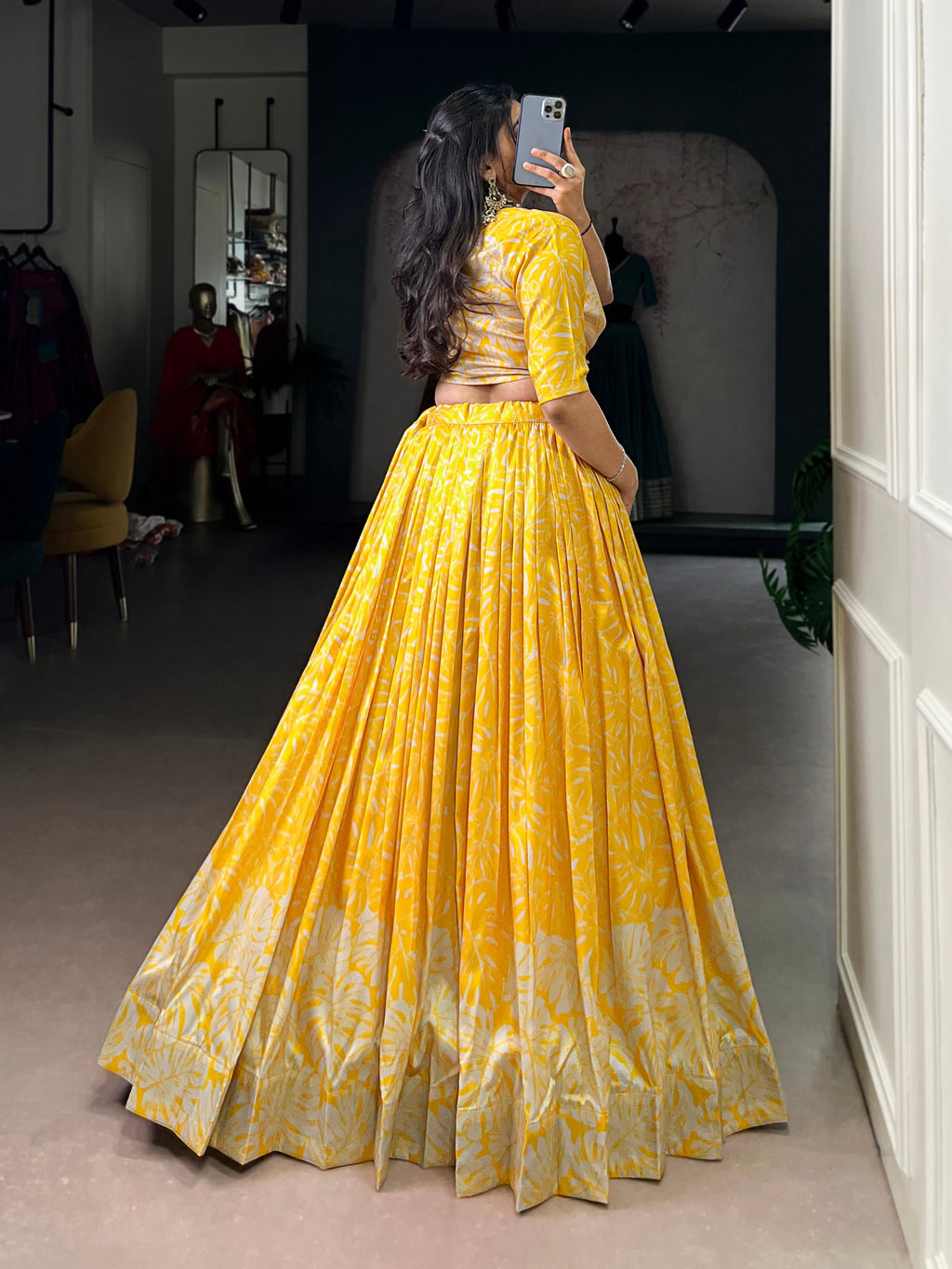 Lorenvalley Fashion Yellow Tussar Silk Printed Lehenga Choli with Koti | Grocsy