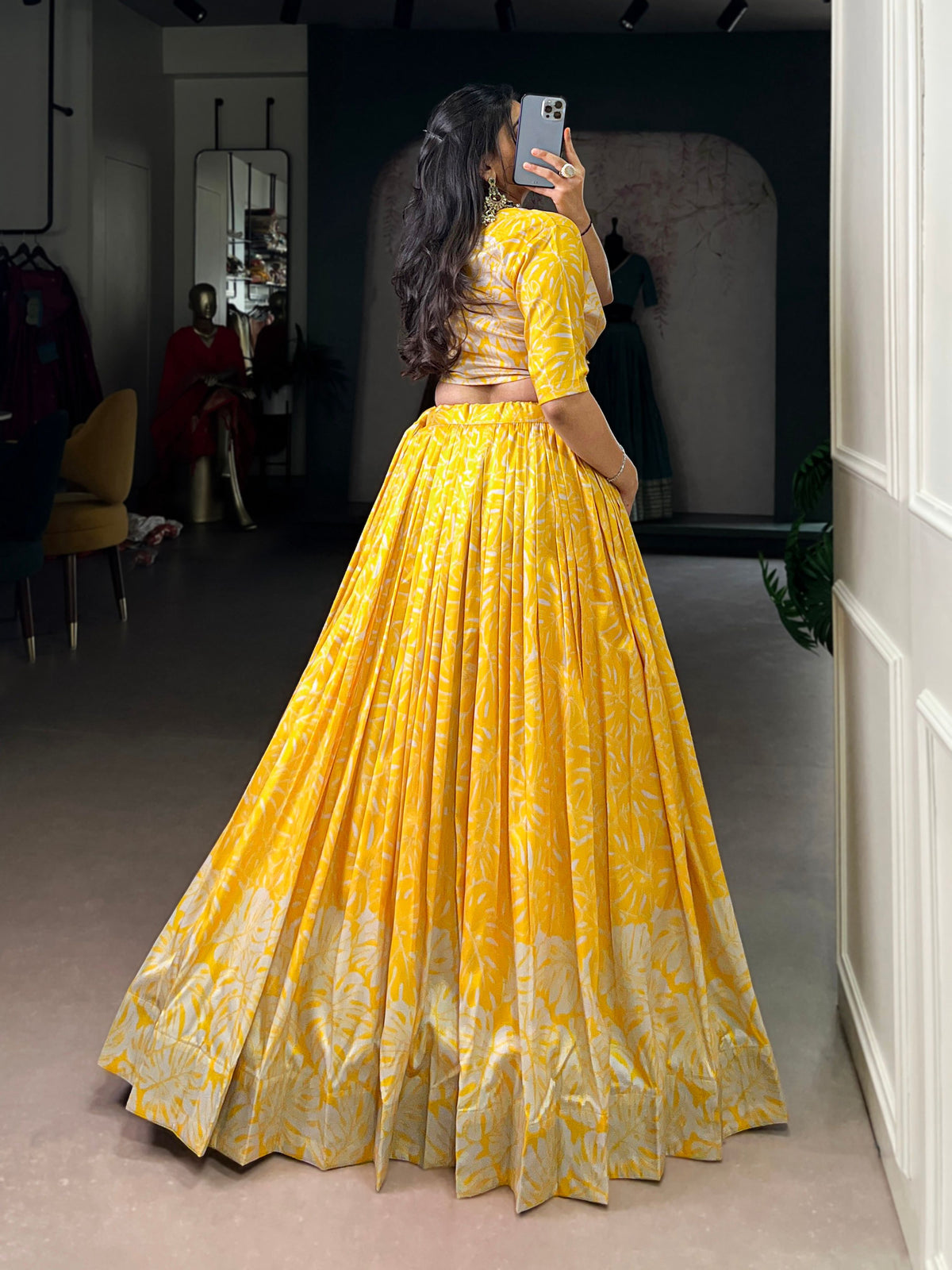 Lorenvalley Fashion Yellow Tussar Silk Printed Lehenga Choli with Koti | Grocsy
