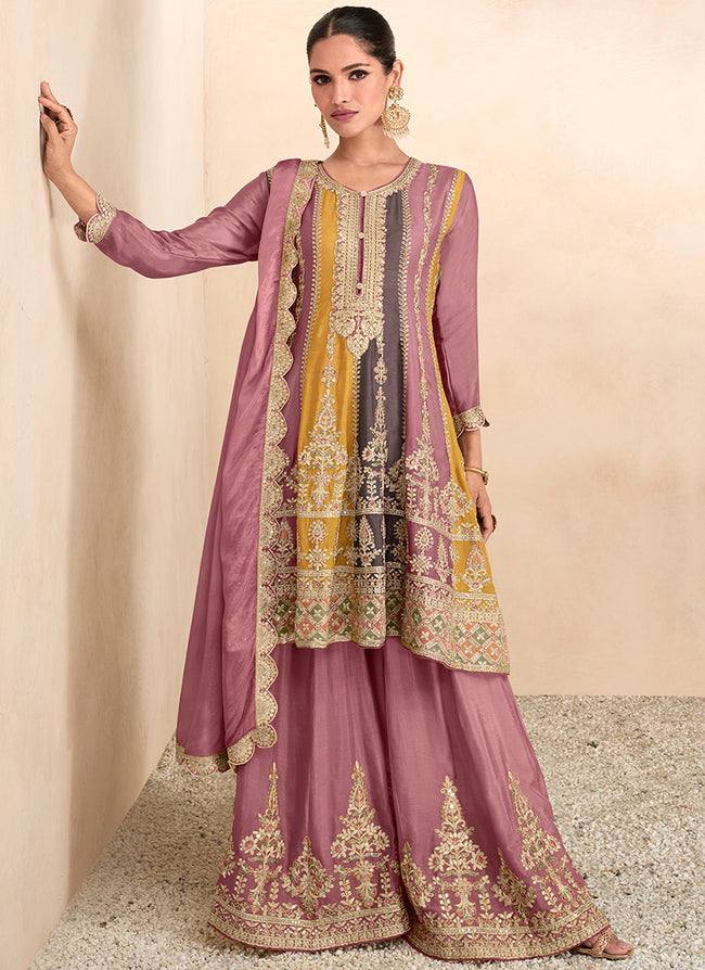 Lorenvalley Multicolor Chinon Embroidery With Sequince Work Salwar Kameez Stitched | Grocsy