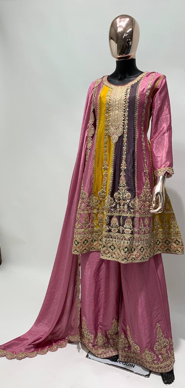 Lorenvalley Multicolor Chinon Embroidery With Sequince Work Salwar Kameez Stitched | Grocsy
