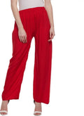 PAVONINE Red Color Straight Fit Rayon Fabric Palazzo For Women | Grocsy