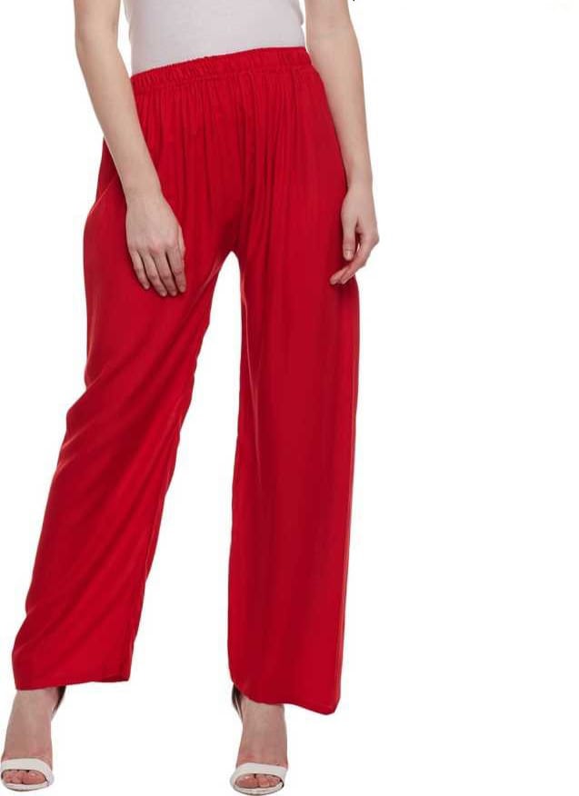 PAVONINE Red Color Straight Fit Rayon Fabric Palazzo For Women | Grocsy