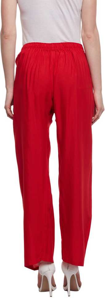 PAVONINE Red Color Straight Fit Rayon Fabric Palazzo For Women | Grocsy