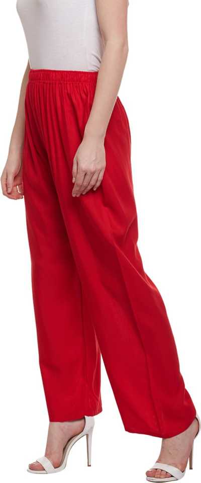 PAVONINE Red Color Straight Fit Rayon Fabric Palazzo For Women | Grocsy