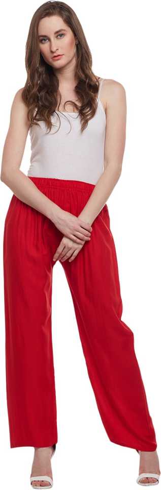 PAVONINE Red Color Straight Fit Rayon Fabric Palazzo For Women | Grocsy