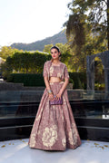 Lorenvalley Onionpink Tussar Silk Floral Print Lehenga Choli with Koti | Grocsy