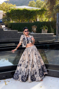 Lorenvalley Offwhite Tussar Silk Floral Print Lehenga Choli with Koti | Grocsy