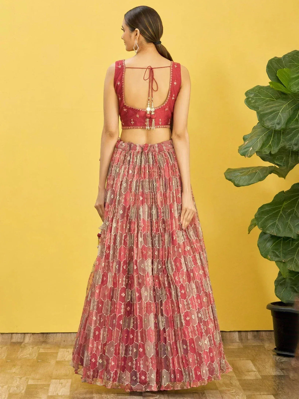 Tulsi Art Elegance Brown Mirror Work Organza Festival Wear Lehenga Choli | Grocsy