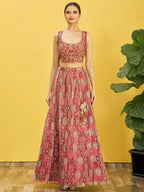 Tulsi Art Elegance Brown Mirror Work Organza Festival Wear Lehenga Choli | Grocsy