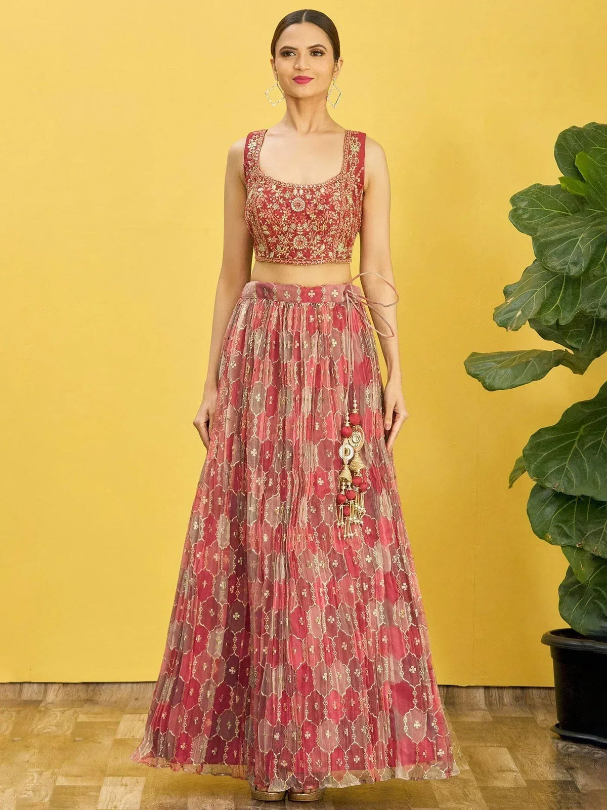 Tulsi Art Elegance Brown Mirror Work Organza Festival Wear Lehenga Choli | Grocsy