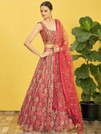 Tulsi Art Elegance Brown Mirror Work Organza Festival Wear Lehenga Choli | Grocsy
