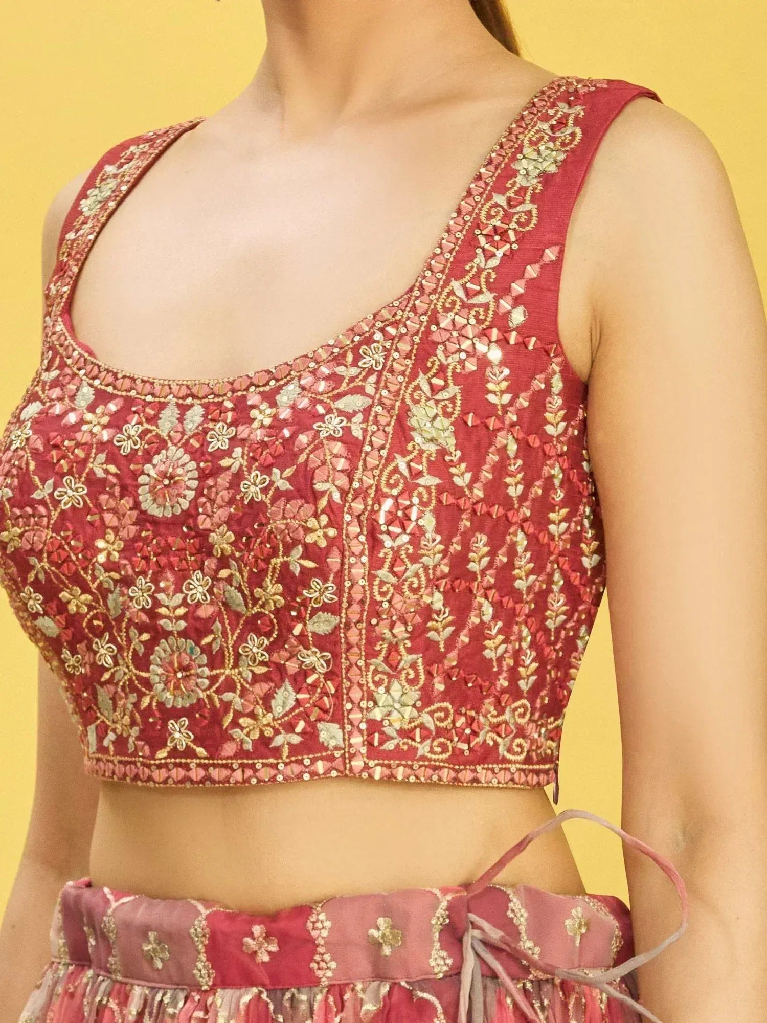 Tulsi Art Elegance Brown Mirror Work Organza Festival Wear Lehenga Choli | Grocsy