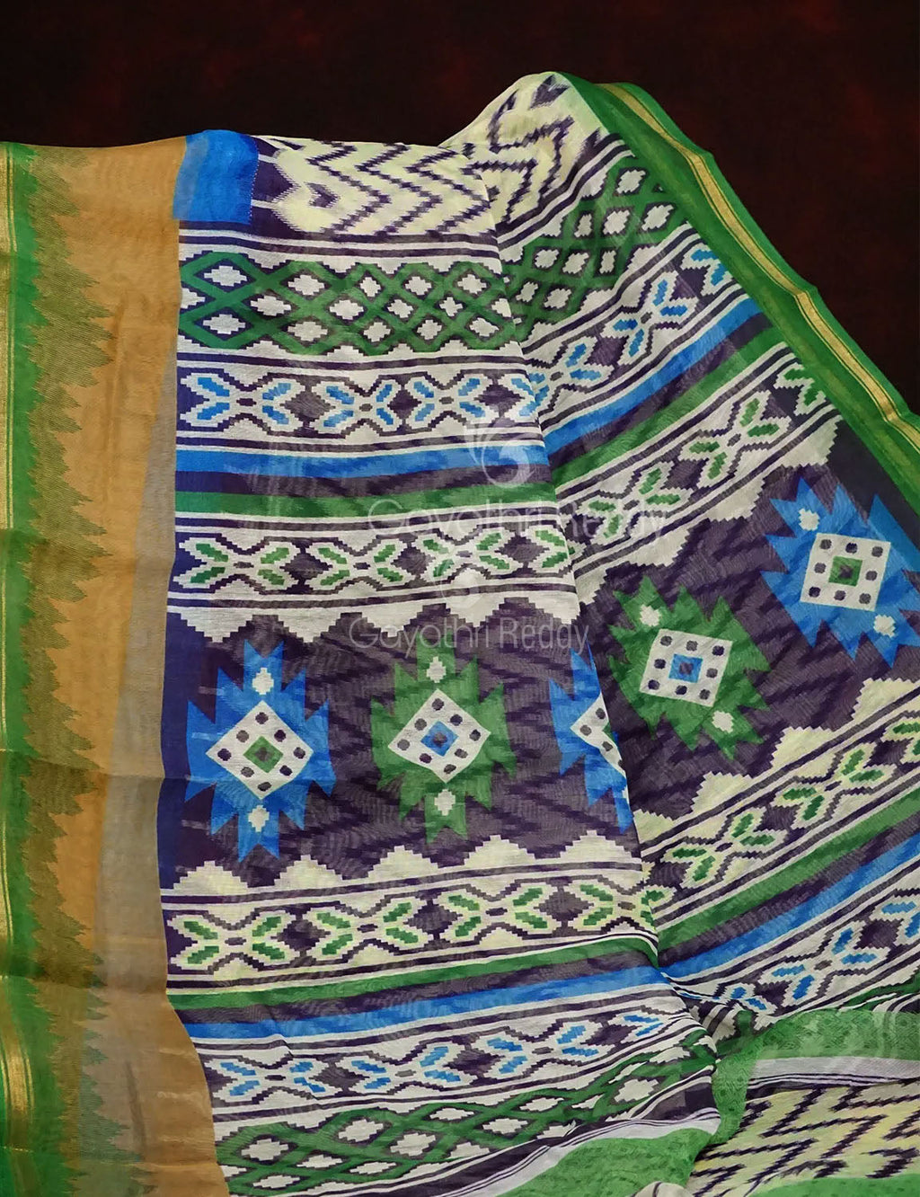Half-White Colour With Wave Design Semi Chanderi Saree By Gayathri Reddy Designer Studio | Grocsy